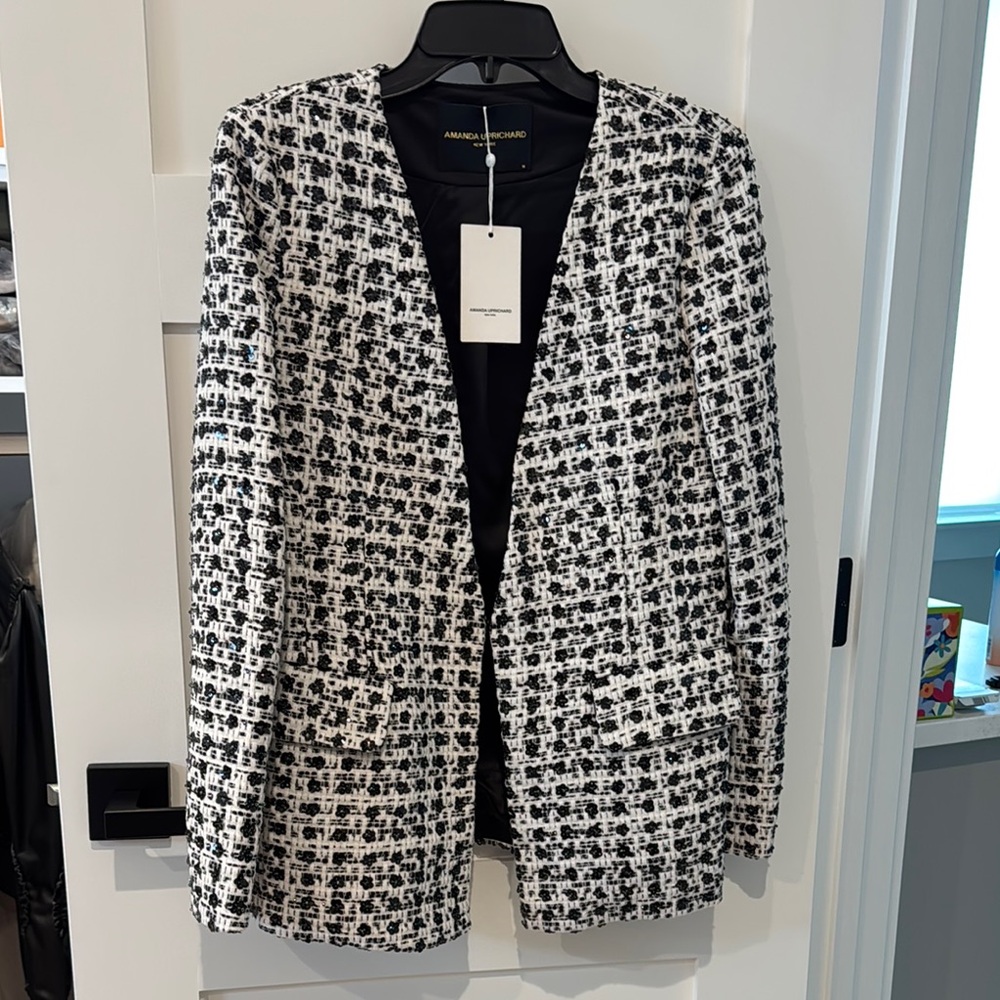 Amanda Uprichard Black and White Blazer with Textured Weave